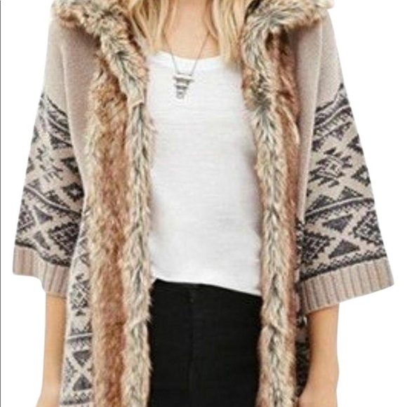 Forever 21 Jackets & Blazers - Forever 21  Faux Fur Trimmed Cardigan/Sweater